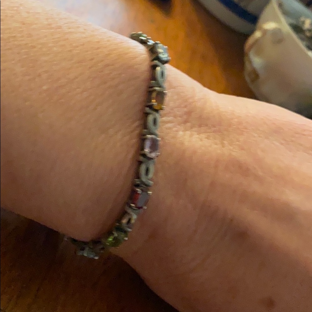 Sterling Silver Multiple Colours Stone Bracelet - image 1